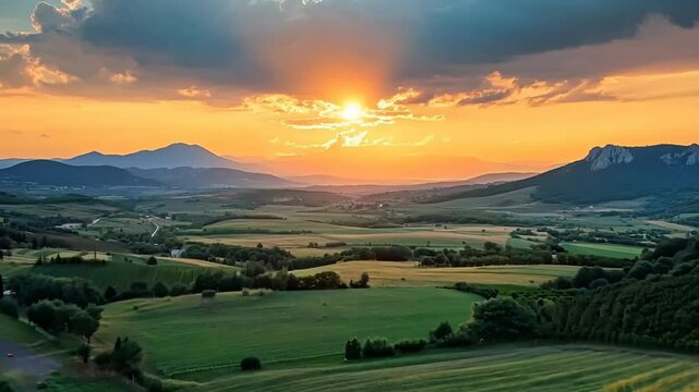Travelers embark on a picturesque railway journey, surrounded by rolling hills, lush meadows, and vibrant sunsets. This enchanting route showcases Europe's diverse landscapes and natural wonders.