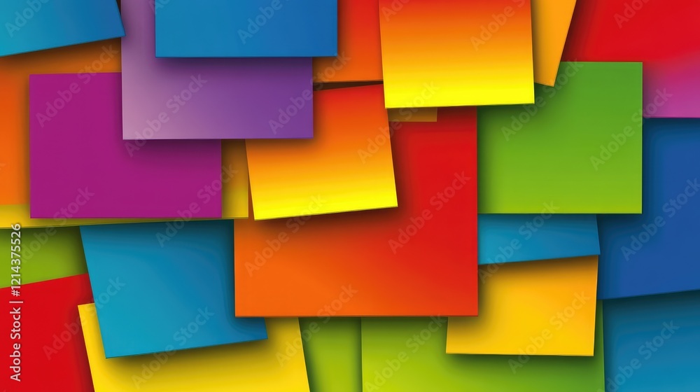 Poster Abstract workspace with colorful sticky notes and a blank notebook arranged on a gradient background, leaving room for text.