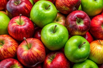 Juicy Red and Green Apples Close Up Pile - Fresh Fruit Stock Photo
