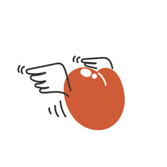 hand drawn doodle love heart with wings flying