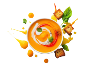 Pumpkin Soup with Garnish on Transparent Background