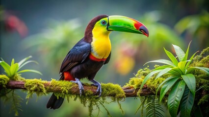 Keel-billed Toucan on Branch, Panama Rainforest - Vibrant Wildlife Photography
