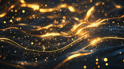 Fototapeta premium Abstract digital background electromagnetic wave background Innovation digital wave, information technology background and green luxury background with golden line decoration and curve light effect