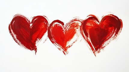 Acrylic painting of three red hearts symbolizing love, affection, and romance, ideal for Valentine's Day or romantic occasions