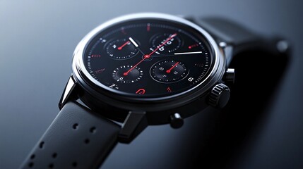 Close-up of a modern smartwatch on a sleek black background, highlighting its elegant design and digital display.