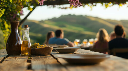 Charming Dining Scene Under Pergola in Picturesque Countryside with Scenic View