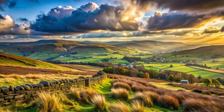 Lancashire Moorland Landscape: Burnley & Pendle Hill Panorama
