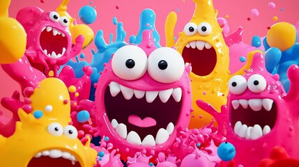 Obraz premium Playful colorful monsters splashing and smiling.