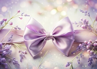 Lavender Satin Ribbon Bow, Close-up, Double Exposure, Elegant, White Background Stock Photo