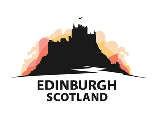 Edinburgh Scotland Skyline with Castle Silhouette and Rocky Hill Vector Illustration
