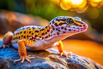 Obraz premium Leopard Gecko Lizard on Rocks - Candid Wildlife Photography