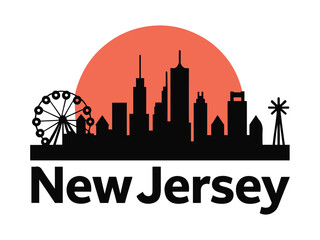 Jersey City New Jersey Skyline with Atlantic City Boardwalk © VectEdge