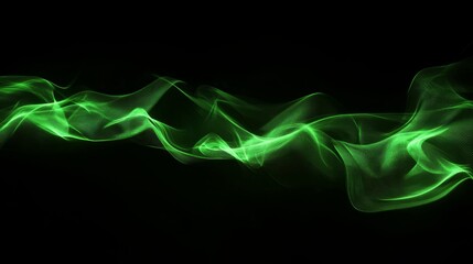 Obraz premium Ethereal Green Smoke Waves Flowing Smoothly Against Dark Background