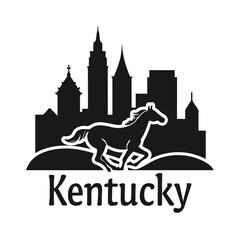 Obraz premium Louisville Kentucky Skyline with Churchill Downs and Galloping Horse
