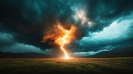A striking image of an impending storm, featuring dark swirling clouds illuminated by jagged lightning, showcasing nature's raw power and unpredictability.