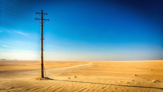 Lone Electric Pole in Riffa Desert, Bahrain -  Stark Landscape Photography