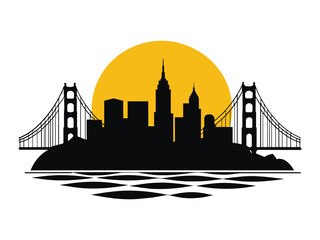 San Francisco California Skyline with Golden Gate Bridge