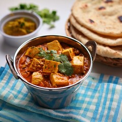 Indian popular cuisine paneer balti served with flatbread chapati roti