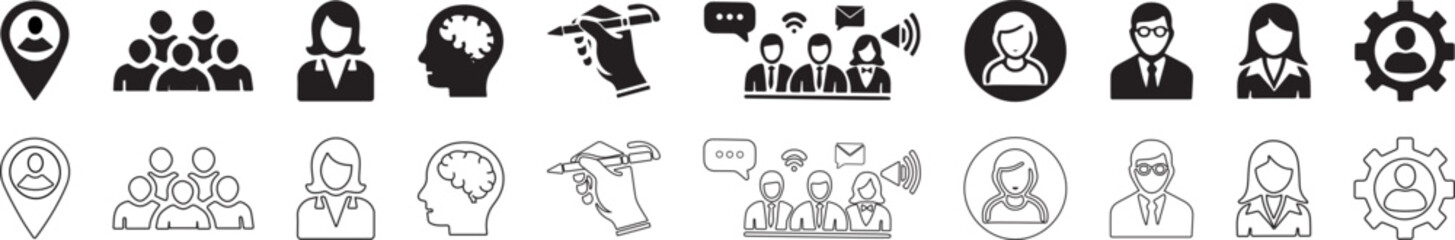 Social sphere and management vector icon set.