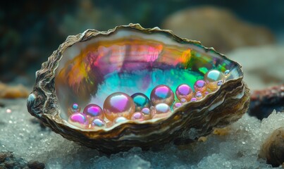Colorful pearl in oyster shell wallpaper background