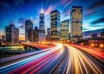 Fototapeta premium Long Exposure Cityscape: Business Annual Report Brochure Flyer Design Template