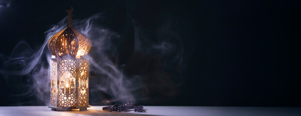 Festive greeting card for Muslim holy month Ramadan Kareem.