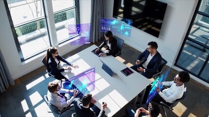 Innovative business meeting with advanced technology in a modern conference room