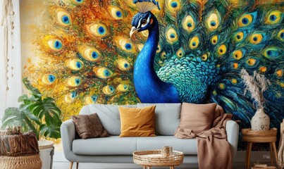 Colorful peacock wallpaper mural