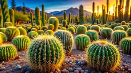 Long Exposure Photography: Miniature Green Flat Cacti Desert Landscape