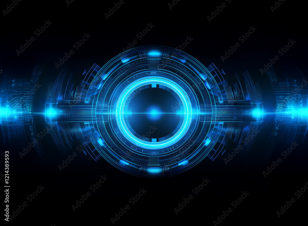 Leinwandbilder abstract digital art depicting a glowing blue circular interface, radiating energy and technological