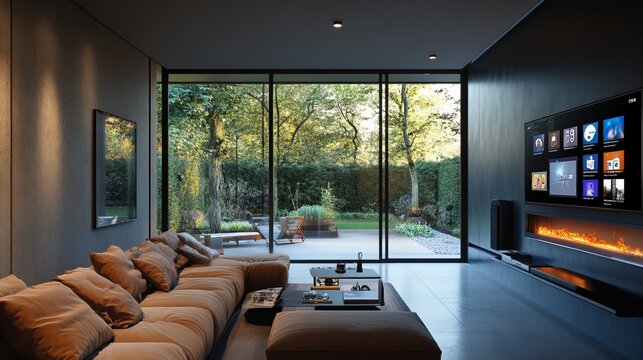 Wall-mounted smart screen featuring smart home apps, providing convenient access to home controls and automation from a central location. 