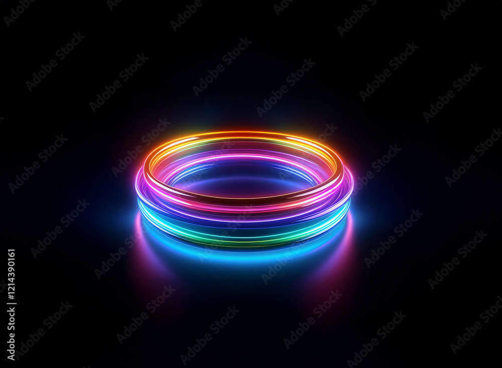 Aufkleber vibrant, multicolored neon rings glow brightly against a stark black background, creating a mesmeriz