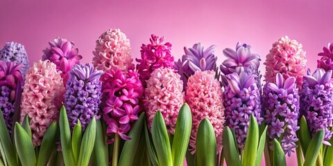 Fototapeta premium Long Exposure Pink & Purple Hyacinth Flowers Soft Pink Background Stock Photo