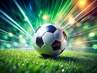 Naklejka premium Long Exposure Soccer Ball on Lush Green Grass Field - Sports Background