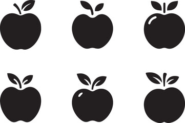 Fruit apple silhouette bundle solid black png isolated on transparent white background, cut out