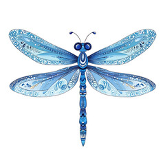 Isolated Blue Dragonfly with detailed wings