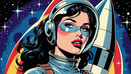 beautiful female astronaut character Illustrations galaxy background