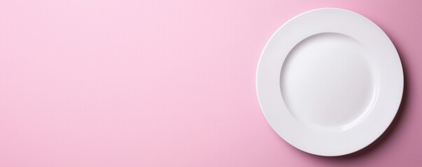 Elegant Empty White Dinner Plate on Pink Background Minimalist Food Photography Restaurant Menu