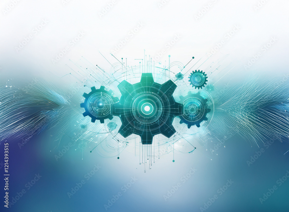 Aufkleber abstract digital illustration of interconnected gears, representing technological synergy and comple