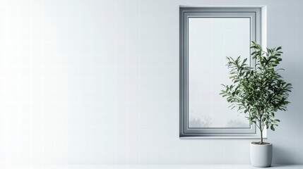 Minimalist Windowsill: A single potted plant stands gracefully beside a window in a minimalist setting, creating a serene and balanced aesthetic.