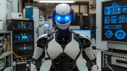 Fototapeta premium Advanced humanoid robot in a technological laboratory setting