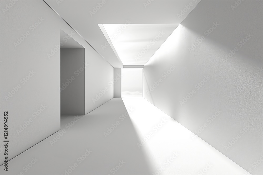 Fototapete a white room with a window that is letting in light. the room is empty and has a very clean and mini