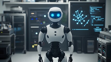 Advanced Robot Stands in a Modern Technological Laboratory