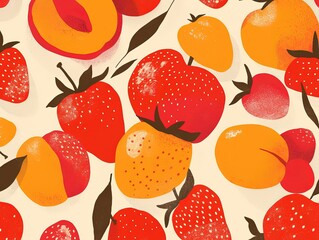 Colorful strawberry and apricot pattern on cream background