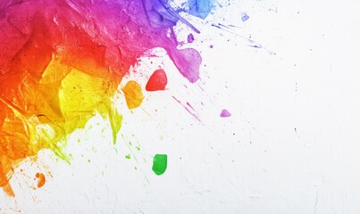 Fototapeta premium Colorful paint splatter on white canvas with grunge textures Extreme Close-Up