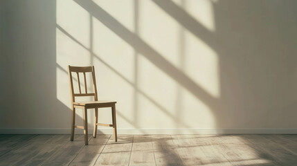 Minimalist Scene Featuring an Empty Chair by a Window Casting Soft Shadow Patterns