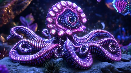 Obraz premium Glowing Purple Octopus Digital Art Sci Fi Creature