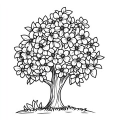 A Blooming Flower Tree Drawing In Black And White