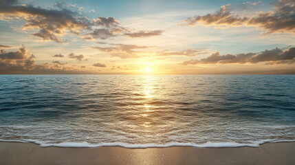Fototapeta premium calm ocean with fiery sunset reflecting on waves creates serene atmosphere