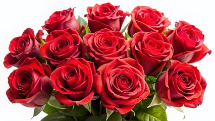 Obraz premium Lush Red Rose Bouquet Isolated on White Background - Perfect for Valentine's Day or Anniversary
